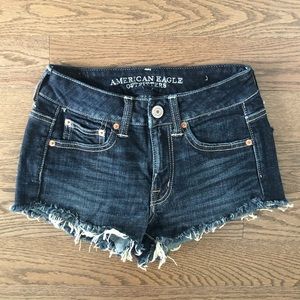 American Eagle Dark Wash Denim Jean Shorts Fringe Hem
